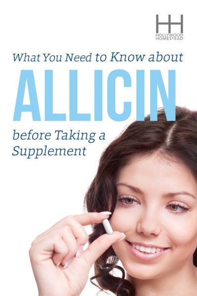 Woman looking at a supplement under the title "What You Need to Know about Allicin before Taking a Supplement"