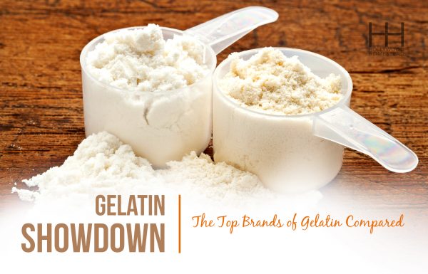 two cups of powdered gelatin above the title "Gelatin Showdown" 