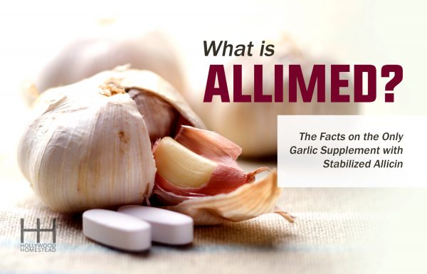 clove of garlic next to supplements next to the title "What is Allimed?" 