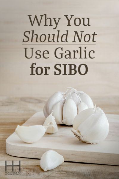 Image of white garlic cloves under the title "Why You Should NOT Use Garlic for SIBO"