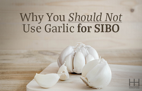 Image of white garlic cloves under the title "Why You Should NOT Use Garlic for SIBO"