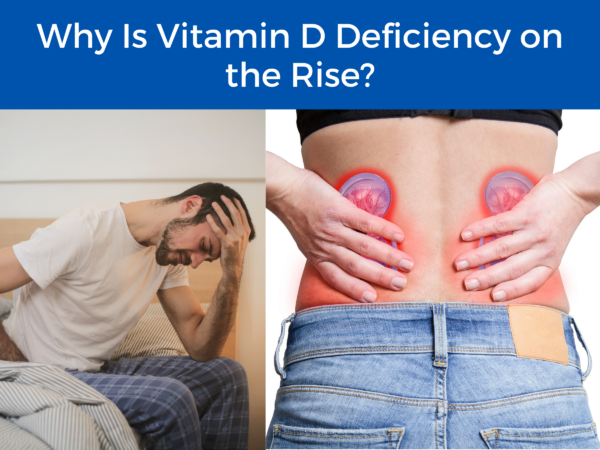 two people experiencing aches and pains under the title "Why is Vitamin D Deficiency on the Rise?" 