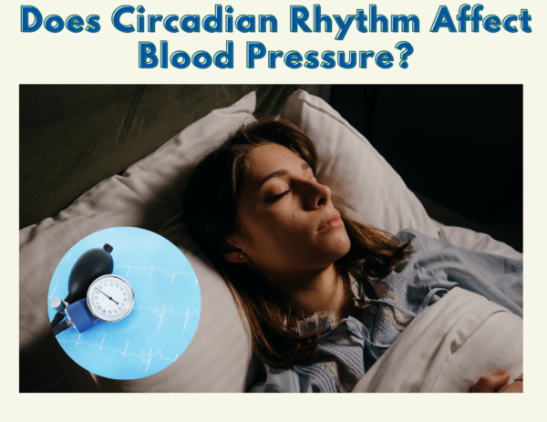image of a blood pressure monitor over the image of a sleeping woman under the title "Does Circadian Rhythm Affect Blood Pressure?" 